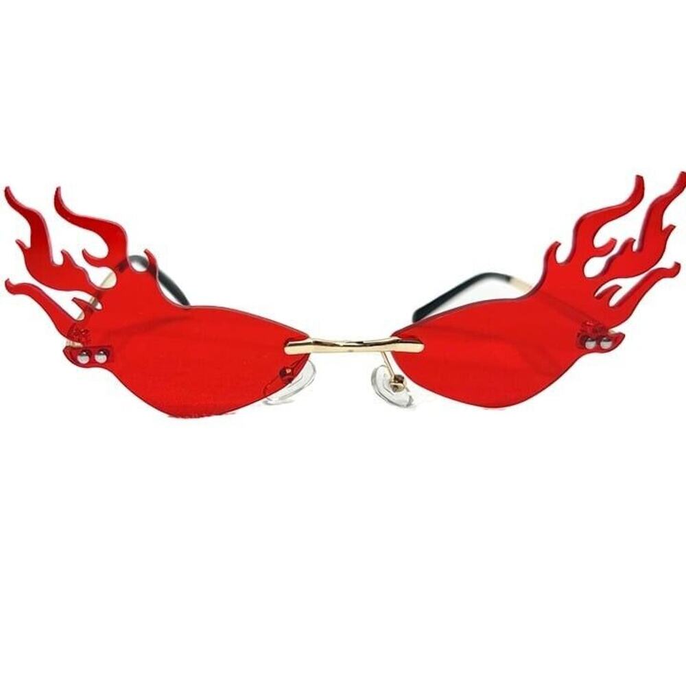 Fox & Raine Flame Shaped Novelty Sunglasses Red Gold Party Streetwear